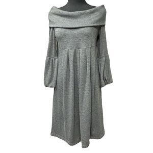 KARLIE Sweater Dress Gray Off The Shoulder Puff Sleeve Mini